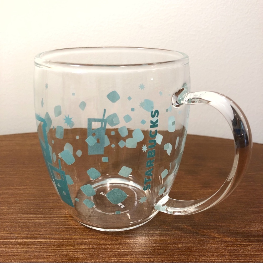 Starbucks Clear Glass Mug Teal Summer Design